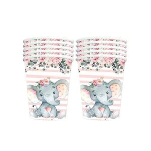 Set 10 Pahare, Flippy, Imprimeu Elefant, din Carton, 7.5 x 8.5 cm, Roz
