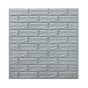 Set 10 Placi Tapet 3D, Flippy, 70 x 77 cm, Grosime 3 mm, din Polietilena, Model Caramida, Suprafata acoperita 5.3 mp, Argintiu