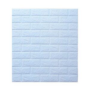 Set 10 Placi de Tapet, Flippy, Autoadezive, 70 x 77 cm, 3.5 mm Grosime, Suprafata Acoperita 5.3 mp, din PVC, Model Caramida, Albastru Deschis