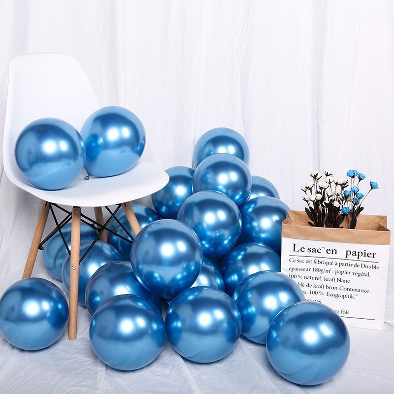 Set 12 Baloane, Flippy, din Latex Chrome, 13 cm, Albastru Inchis - imagine 3