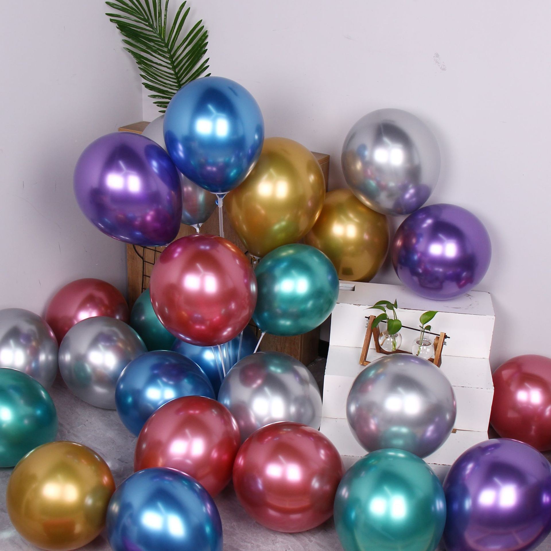 Set 12 Baloane, Flippy, din Latex Chrome, 13 cm, Verde Lime - imagine 4