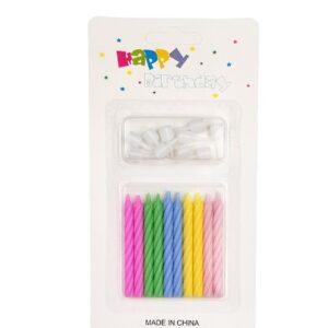 Set 12 Lumanari de Tort, Flippy, Model Spirala cu Suport, Party, 6.5 cm, din Parafina, Multicolor