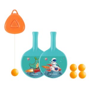 Set 2 Palete de Tenis de Masa, Flippy, pentru Copii, Design Animat, Tematica Astronauti, Accesoriu de Agatat Inclus si 4 Mingi, Albastru