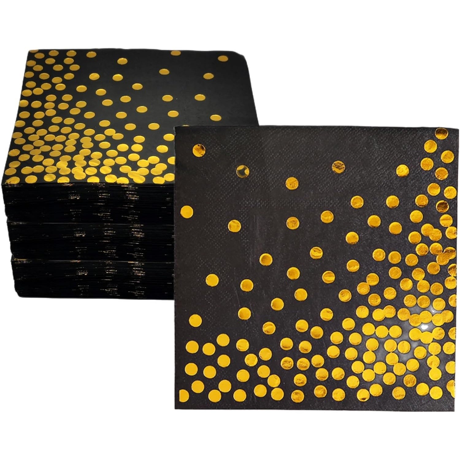 Set 20 de Servetele de Masa, Flippy, Imprimeu cu Buline Aurii, din Hartie, 17 x 17 cm, Negru - imagine 3