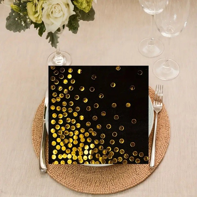 Set 20 de Servetele de Masa, Flippy, Imprimeu cu Buline Aurii, din Hartie, 17 x 17 cm, Negru - imagine 4