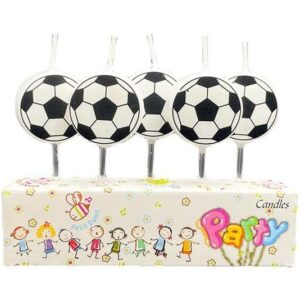 Set 5 Lumanari de Tort, Flippy, Model Mingi de Fotbal, 3.5 cm, din Ceara, Alb/Negru
