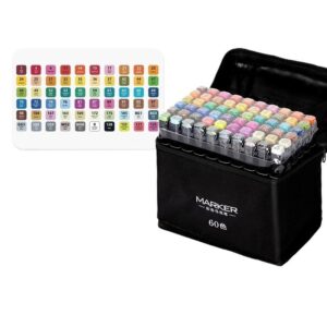 Set 60 Markere, Flippy, pe Baza de Alcool, Dublu Capat, Subtire 1mm si Gros 6 mm, Geanta Depozitare, 15 cm, Multicolor