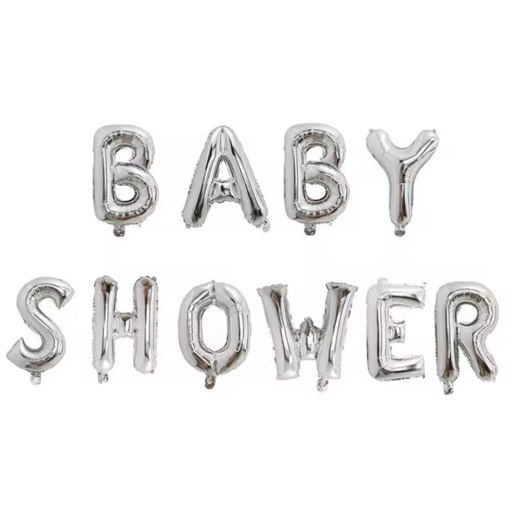 Set Baloane din Folie Metalizata, Flippy, Model Baby Shower, Litere de 40 cm, Baloane Party, Ambalaj Individual, Pai, Ata si Adeziv Incluse, Umflare cu Aer sau Heliu, Argintiu - imagine 4