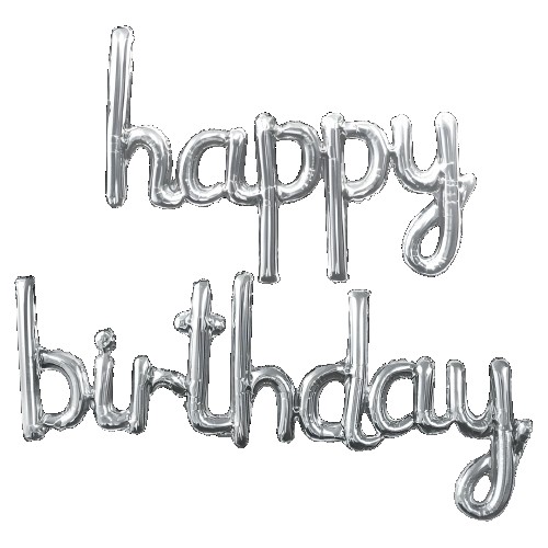 Set Baloane din Folie Metalizat?, Flippy, Model Happy Birthday, 45x85 cm, 45x124cm, Baloane Party, Ambalaj Individual, Pai inclus, Umflare cu Aer sau Heliu, Argintiu