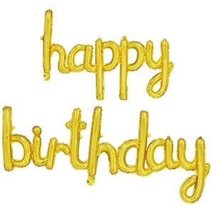Set Baloane din Folie Metalizat?, Flippy, Model Happy Birthday, 45x85 cm, 45x124cm, Baloane Party, Ambalaj Individual, Pai inclus, Umflare cu Aer sau Heliu, Gold