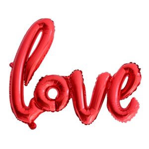 Set Baloane din Folie Metalizata, Model Love Scris de Mana, 102x65 cm, Baloane Ziua Indragostitilor, Ambalaj Individual, Pai inclus, Umflare cu Aer sau Heliu, Ro?u