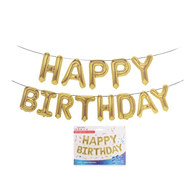 Set 13 Baloane Folie, Flippy, Tip Ghirlanda, Model Happy Birthday, 40 cm, Auriu - imagine 2