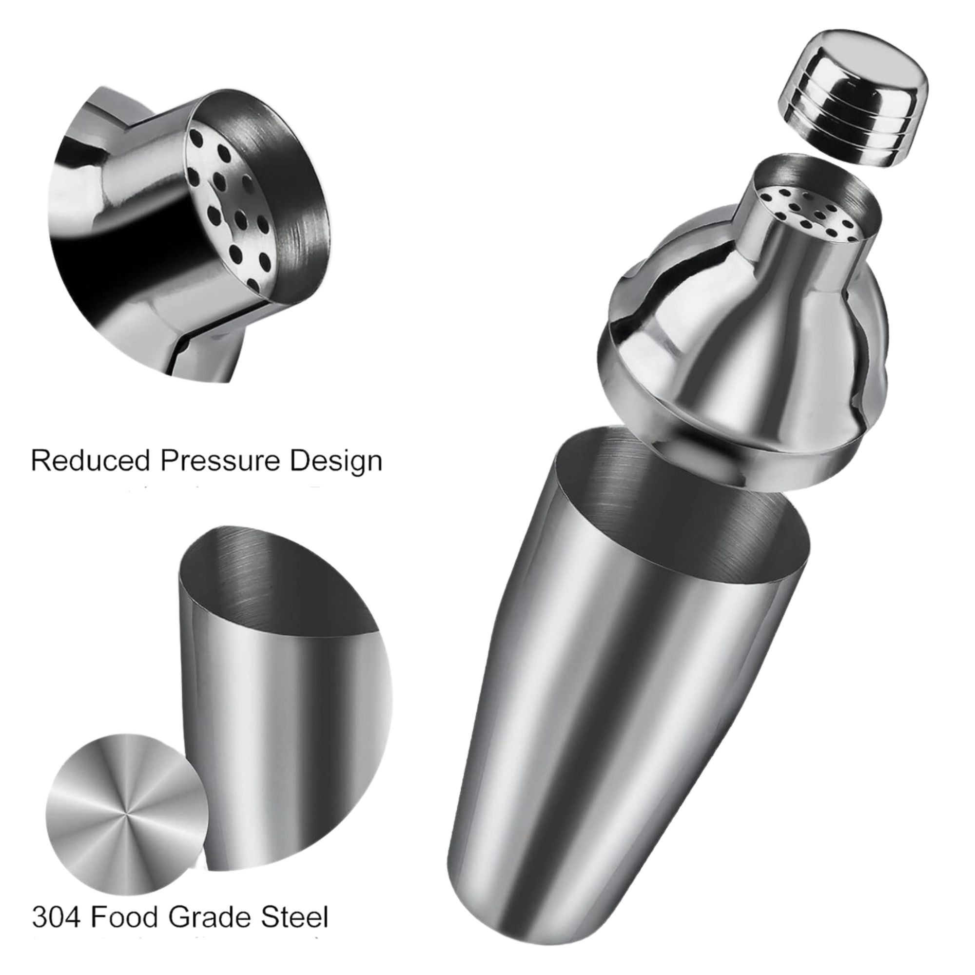 Set Barman Preparare Cocktail,Flippy, 6 Piese, Inox, Argintiu, Kit Accesorii Bar si Mixologie: Shaker750ml, Masura dubla, Pistil, Lingura barman, 2 Picuratoare - imagine 3