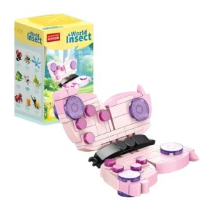 Set de Constructie, Flippy, Model Fluture, Lumea Insectelor Mini, 115 Piese, Model 3D, Jucarie Educativa STEM, +6 Ani, Plastic ABS, 11 x 7 x 7 cm, Roz