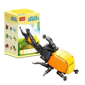 Set de Constructie, Flippy, Model Gandacul Rinocer, Lumea Insectelor Mini, 98 Piese, Model 3D, Jucarie Educativa STEM, +6 Ani, Plastic ABS, 11 x 7 x 7 cm, Negru/Portocaliu