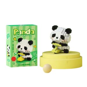 Set de Constructie, Flippy, Model Panda pe Bicicleta, 172 Piese, Model 3D, Jucarie Educativa STEM, +6 Ani, Plastic ABS, 7.8 x 4.1 x 11.3 cm, Verde Inchis