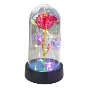 Trandafir in Cupola, Flippy, cu Lumina Led Multicolora, Baterii, 8.5 x 15 cm, Rosu