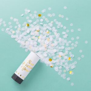 Tun de Confetti, Flippy, Best Wishes 11 x 4 cm, Model Buline din Hartie si Folie, Alb