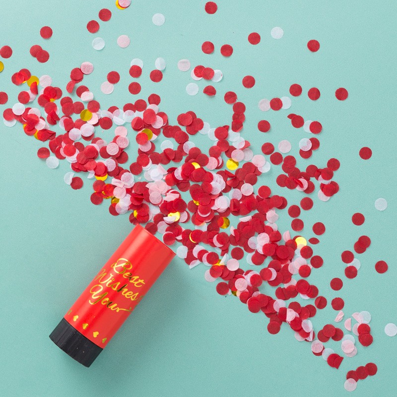 Tun de Confetti, Flippy, Best Wishes 11 x 4 cm, Model Buline din Hartie si Folie, Rosu - imagine 4