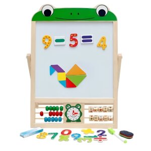 Tabla Educationala Magnetica, Flippy, Pliabila si Creativa, Litere si Cifre Magnetice, Suprafata pentru Creta si Marker, Dezvolta Creativitatea si Logica Matematica, din Lemn Natural, 3 ani+, Verde