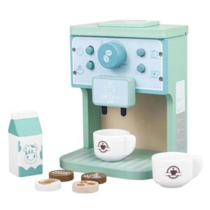 Jucarie Educativa Montessori din Lemn, Flippy, Aparat de Cafea Interactiv cu Capsule si  7 Accesorii Incluse, Dezvolta Motricitatea si Imaginatia, 3 ani+, Multicolor