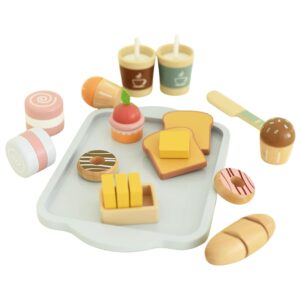 Jucarie Educativa Montessori din Lemn, Flippy, Set de Mic Dejun Interactiv cu Tava si 15+ Accesorii, Prajituri cu Scai, Dezvolta Motricitatea si Dexteritatea, 3ani+, Multicolor