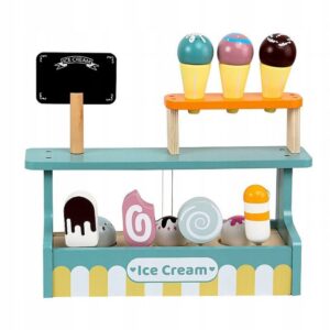 Set de Joaca Montessori, Flippy, Stand de Inghetata din Lemn cu Elemente Magnetice, Jucarie Educativa si Interactiva pentru Copii, Joc de Rol Complet, 3 ani+, Multicolor