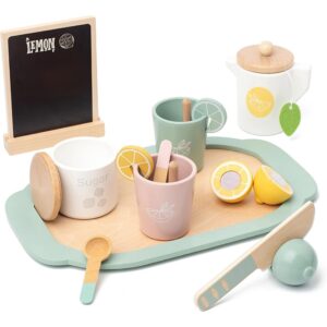 Jucarie Educativa Montessori din Lemn, Flippy, Joc Interactiv Model Lemon Tea cu Accesorii de Bucatarie, Dezvolta Motricitatea Fina, 3ani+, Multicolor