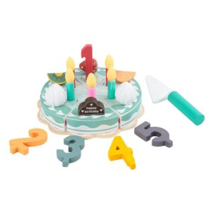 Jucarie Educativa Montessori din Lemn, Flippy, Set de Joaca Interactiv, Model Tort Aniversar Interactiv cu Velcro, Include Cifre 1-5 si Accesorii de Taiere, Dezvolta Motricitatea si Imaginatia, 3ani+, Multicolor